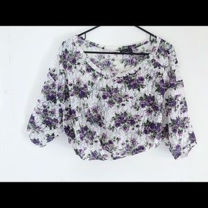 Women's Lace Floral Flouncy Sheer Top, Medium